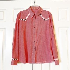 Vintage western checked button front shirt w pearl snap buttons lace ribbon trim